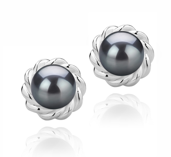 Bessie Noir 8-9mm AAAA-qualité perles d'eau douce 925/1000 Argent-Boucles d'oreilles en perles