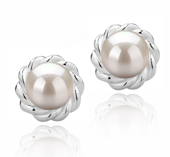 Bessie Blanc 8-9mm AAAA-qualité perles d'eau douce 925/1000 Argent-Boucles d'oreilles en perles