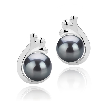 Bikita Noir 7-8mm AAA-qualité perles d'eau douce 925/1000 Argent-Boucles d'oreilles en perles