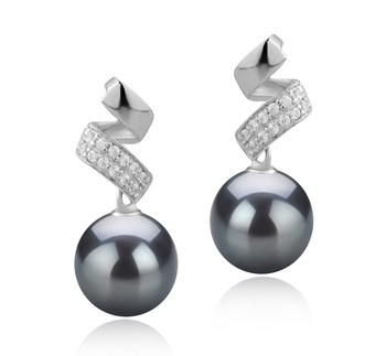 Blair Noir 9-10mm AAA-qualité de Tahiti 925/1000 Argent-Boucles d'oreilles en perles
