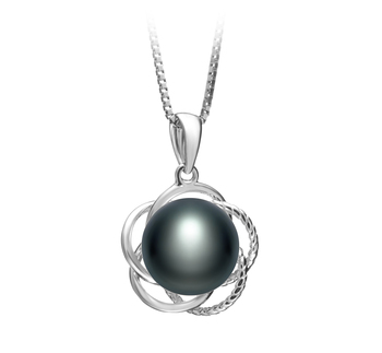 Bobbie Noir 9-10mm AA-qualité perles d'eau douce 925/1000 Argent-pendentif en perles