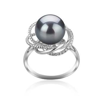 Bobbie Noir 9-10mm AAA-qualité de Tahiti 925/1000 Argent-Bague perles