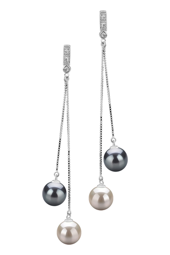 Brenda Noir et Blanc 7-8mm AAAA-qualité perles d'eau douce 925/1000 Argent-Boucles d'oreilles en perles