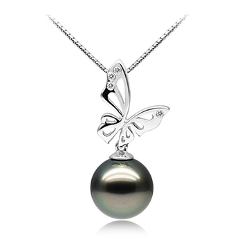 Papillon Noir 11-12mm AAA-qualité de Tahiti 585/1000 Or Blanc-pendentif en perles