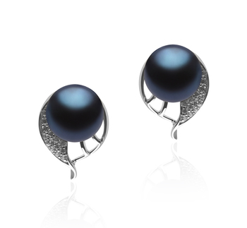 Carina Noir 7-8mm AA-qualité perles d'eau douce 925/1000 Argent-Boucles d'oreilles en perles