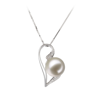 Carlin Blanc 7-8mm AAAA-qualité perles d'eau douce 585/1000 Or Blanc-pendentif en perles