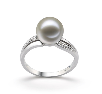 Caroline Blanc 9-10mm AAAA-qualité perles d'eau douce 585/1000 Or Blanc-Bague perles