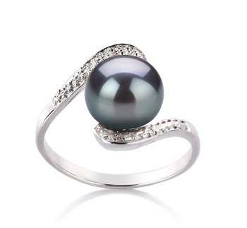 Chantel Noir 9-10mm AA-qualité perles d'eau douce 925/1000 Argent-Bague perles