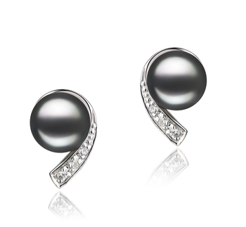 Claudia Noir 7-8mm AA-qualité perles d'eau douce 925/1000 Argent-Boucles d'oreilles en perles