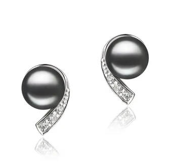 Boucles D'oreilles Argent 925 Avec Zirconium Cube Et Perles D'eau Douce Noires - Qualité AAA