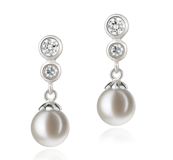 Colleen Blanc 7-8mm AAAA-qualité perles d'eau douce 925/1000 Argent-Boucles d'oreilles en perles