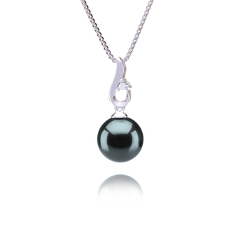 Courtney Noir 9-10mm AAA-qualité de Tahiti 925/1000 Argent-pendentif en perles