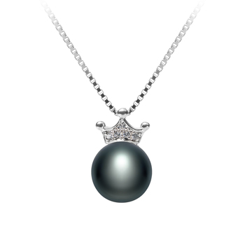 Crown Noir 8-9mm AAA-qualité perles d'eau douce 925/1000 Argent-pendentif en perles