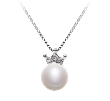 Crown Blanc 8-9mm AAA-qualité perles d'eau douce 925/1000 Argent-pendentif en perles