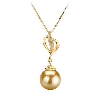Damica Or 10-11mm AAA-qualité des Mers du Sud 585/1000 Or Jaune-pendentif en perles