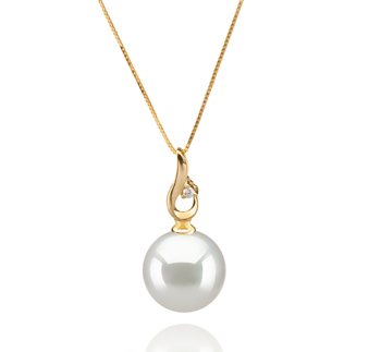 Darlene Blanc 10-11mm AAA-qualité des Mers du Sud 585/1000 Or Jaune-pendentif en perles