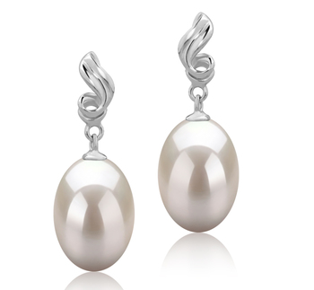 Deborah Blanc 9-10mm AAA-qualité perles d'eau douce 925/1000 Argent-Boucles d'oreilles en perles