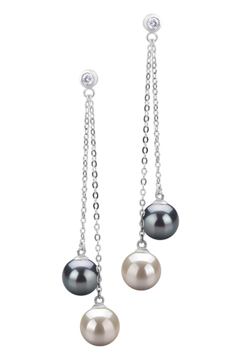 Dolly Noir et Blanc 7-8mm AAAA-qualité perles d'eau douce 925/1000 Argent-Boucles d'oreilles en perles