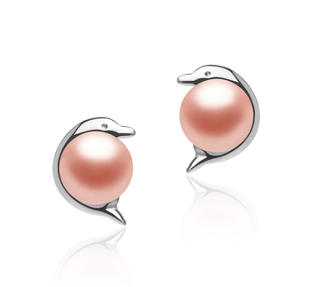 Dauphin Rose 5-6mm AAA-qualité perles d'eau douce 925/1000 Argent-Boucles d'oreilles en perles