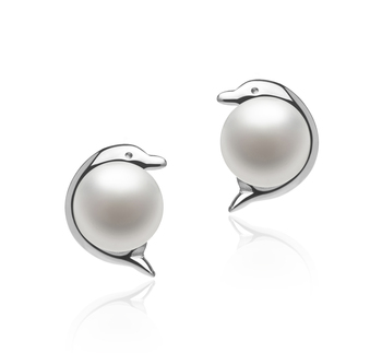Dauphin Blanc 5-6mm AAA-qualité perles d'eau douce 925/1000 Argent-Boucles d'oreilles en perles