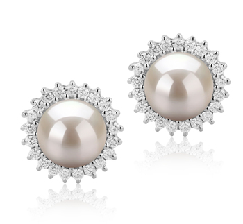 Christelle Blanc 7-8mm AAAA-qualité perles d'eau douce 925/1000 Argent-Boucles d'oreilles en perles