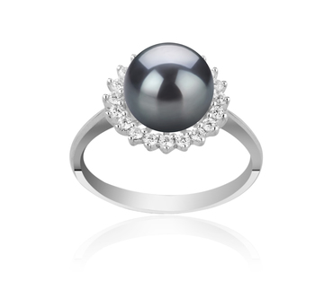 Christelle Noir 8-9mm AAAA-qualité perles d'eau douce 925/1000 Argent-Bague perles