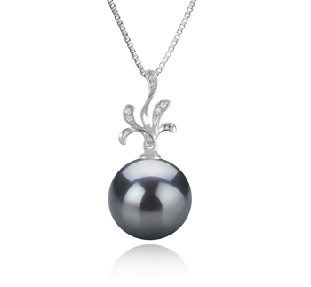Bois d’ébène Noir 12-13mm AAA-qualité de Tahiti 925/1000 Argent-pendentif en perles