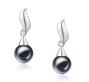 Edith Noir 7-8mm AAAA-qualité perles d'eau douce 925/1000 Argent-Boucles d'oreilles en perles