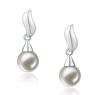 Edith Blanc 7-8mm AAAA-qualité perles d'eau douce 925/1000 Argent-Boucles d'oreilles en perles