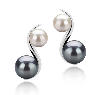 Elida Noir et Blanc 5-8mm AA-qualité perles d'eau douce 925/1000 Argent-Boucles d'oreilles en perles