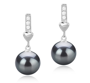 Erma Noir 9-10mm AAA-qualité de Tahiti 925/1000 Argent-Boucles d'oreilles en perles