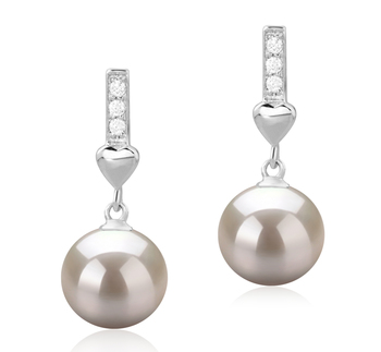 Erma Blanc 9-10mm AAAA-qualité perles d'eau douce 925/1000 Argent-Boucles d'oreilles en perles