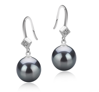 Ethel Noir 8-9mm AAAA-qualité perles d'eau douce 925/1000 Argent-Boucles d'oreilles en perles