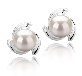 Eva Blanc 8-9mm AAAA-qualité perles d'eau douce 925/1000 Argent-Boucles d'oreilles en perles