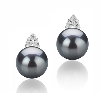 Evelyn Noir 8-9mm AAAA-qualité perles d'eau douce 925/1000 Argent-Boucles d'oreilles en perles