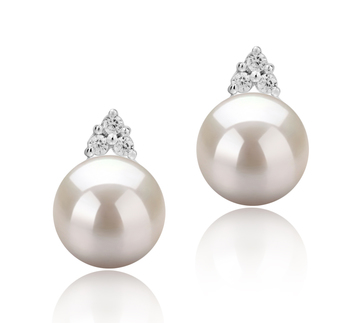 Evelyn Blanc 8-9mm AAAA-qualité perles d'eau douce 925/1000 Argent-Boucles d'oreilles en perles