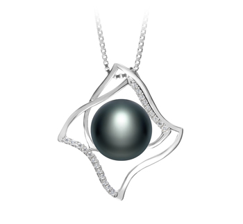 Freda Noir 10-11mm AAA-qualité perles d'eau douce 925/1000 Argent-pendentif en perles