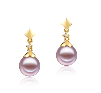Géorgie Lavande 7-8mm AAAA-qualité perles d'eau douce 585/1000 Or Jaune-Boucles d'oreilles en perles