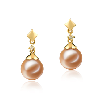 Géorgie Rose 7-8mm AAAA-qualité perles d'eau douce 585/1000 Or Jaune-Boucles d'oreilles en perles