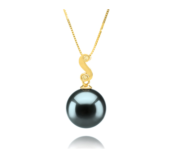 Gisela Noir 10-11mm AAA-qualité de Tahiti 585/1000 Or Jaune-pendentif en perles