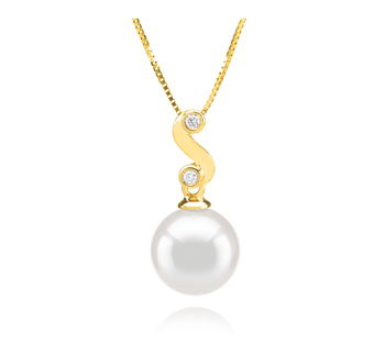 Gisela Blanc 8-9mm AAA-qualité Akoya du Japon 585/1000 Or Jaune-pendentif en perles