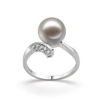 Grace Blanc 9-10mm AAAA-qualité perles d'eau douce 585/1000 Or Blanc-Bague perles