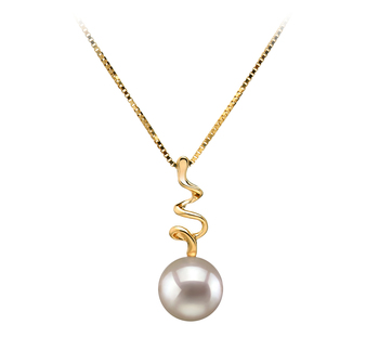 Greta Blanc 6-7mm AA-qualité Akoya du Japon 585/1000 Or Jaune-pendentif en perles