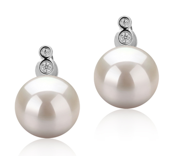 Hailey Blanc 10-11mm AAAA-qualité perles d'eau douce 925/1000 Argent-Boucles d'oreilles en perles