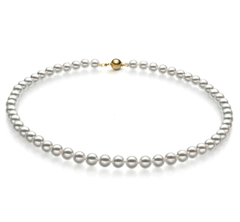 Blanc 6.5-7mm Hanadama - AAAA-qualité Akoya du Japon 585/1000 Or Jaune-Collier de perles
