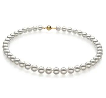 Blanc 8.5-9mm Hanadama - AAAA-qualité Akoya du Japon 585/1000 Or  Jaune-Collier de perles for Sale