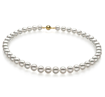 Blanc 8-8.5mm Hanadama - AAAA-qualité Akoya du Japon 585/1000 Or Jaune-Collier de perles