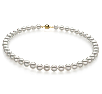 Blanc 9-9.5mm Hanadama - AAAA-qualité Akoya du Japon 585/1000 Or Jaune-Collier de perles