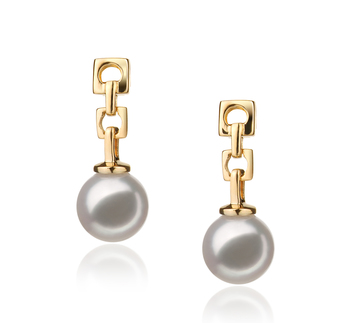 Blanc 6-7mm Hanadama - AAAA-qualité Akoya du Japon 585/1000 Or Jaune-Boucles d'oreilles en perles