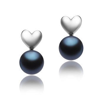 Coeur Noir 8-9mm AAA-qualité perles d'eau douce 925/1000 Argent-Boucles d'oreilles en perles